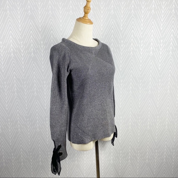 NIC+ZOE Silver Pullover Sweater, Black Ribbon Ties - Picture 9 of 9